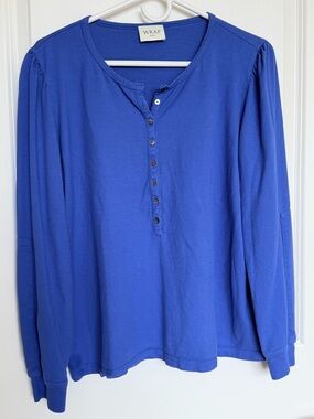 Wrap London Women's Long-Sleeve Henley Top in Cobalt Blue EC